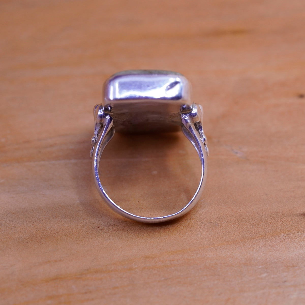 Size 7, vintage Sterling 925 silver handmade ring with landscape jasper