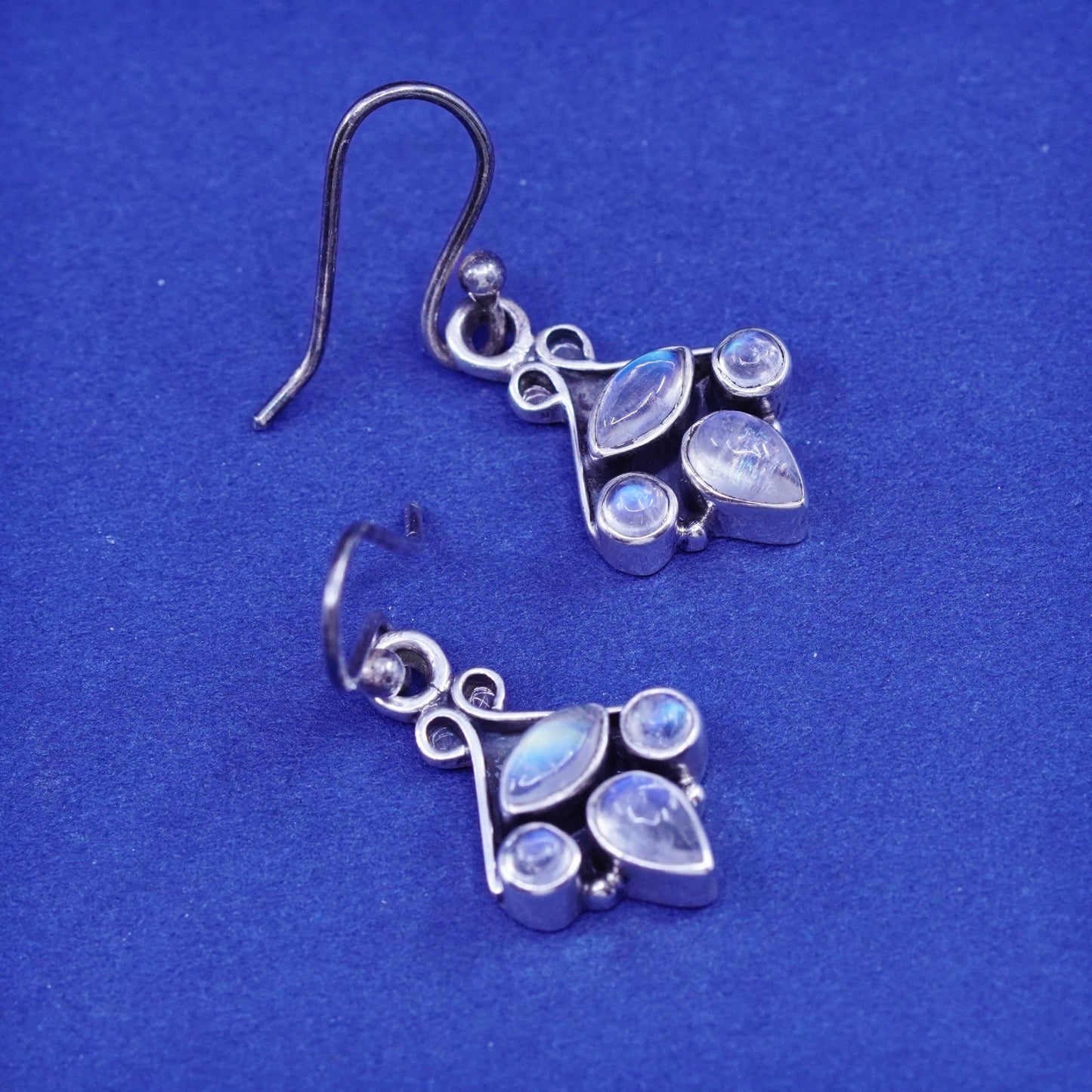 Vintage Sterling 926 silver handmade earrings with oval moonstone