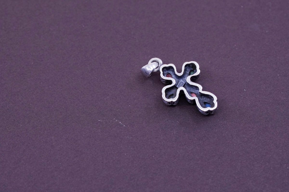 vtg Sterling 925 silver pendant w/ turquoise sodalite N amber cross pendant