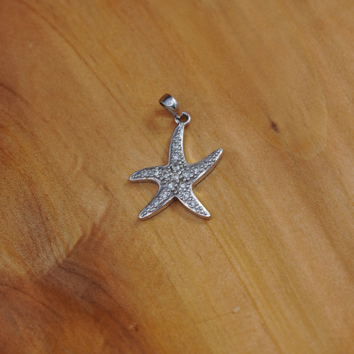 Vintage Sterling 925 silver handmade star starfish pendant with cz