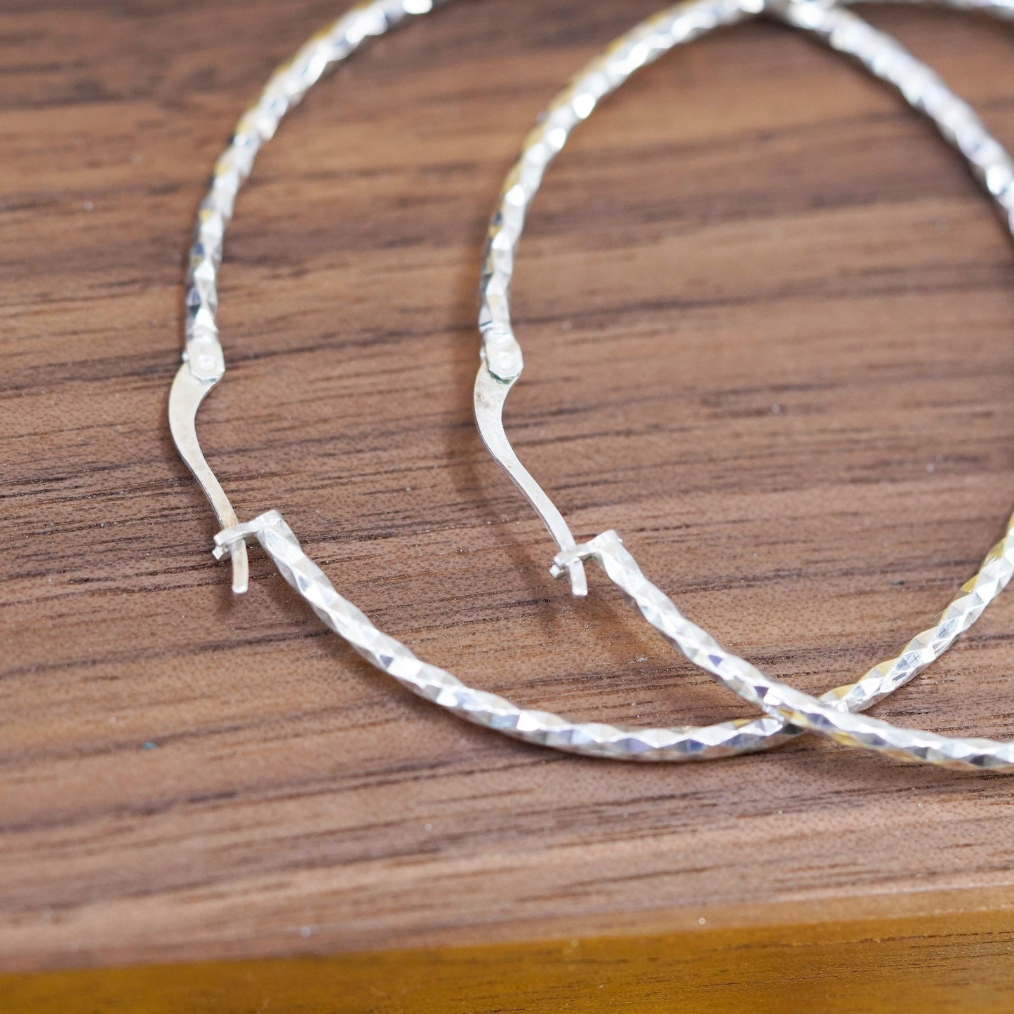2”, vintage Mexico Sterling silver handmade earrings, textured huge 925 hoops