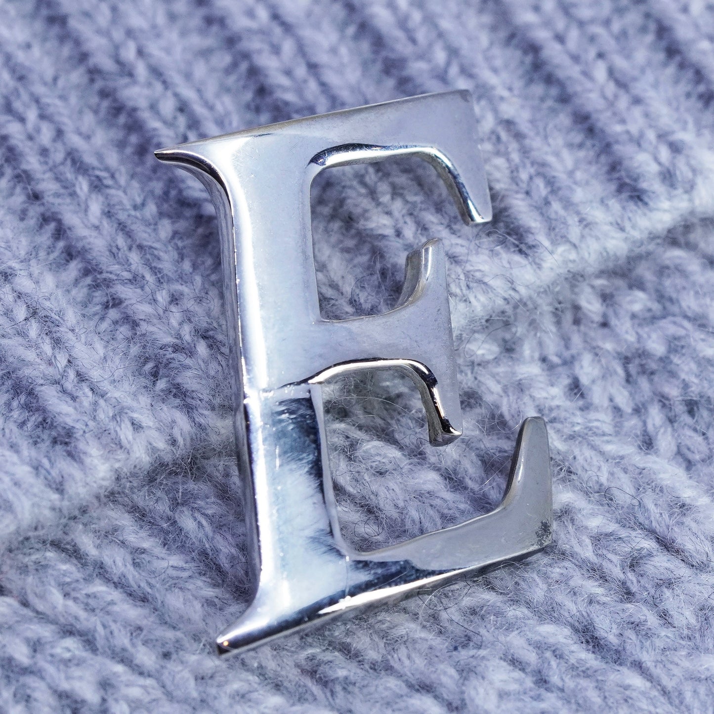 Vintage sterling silver handmade brooch, 925 letter E pin