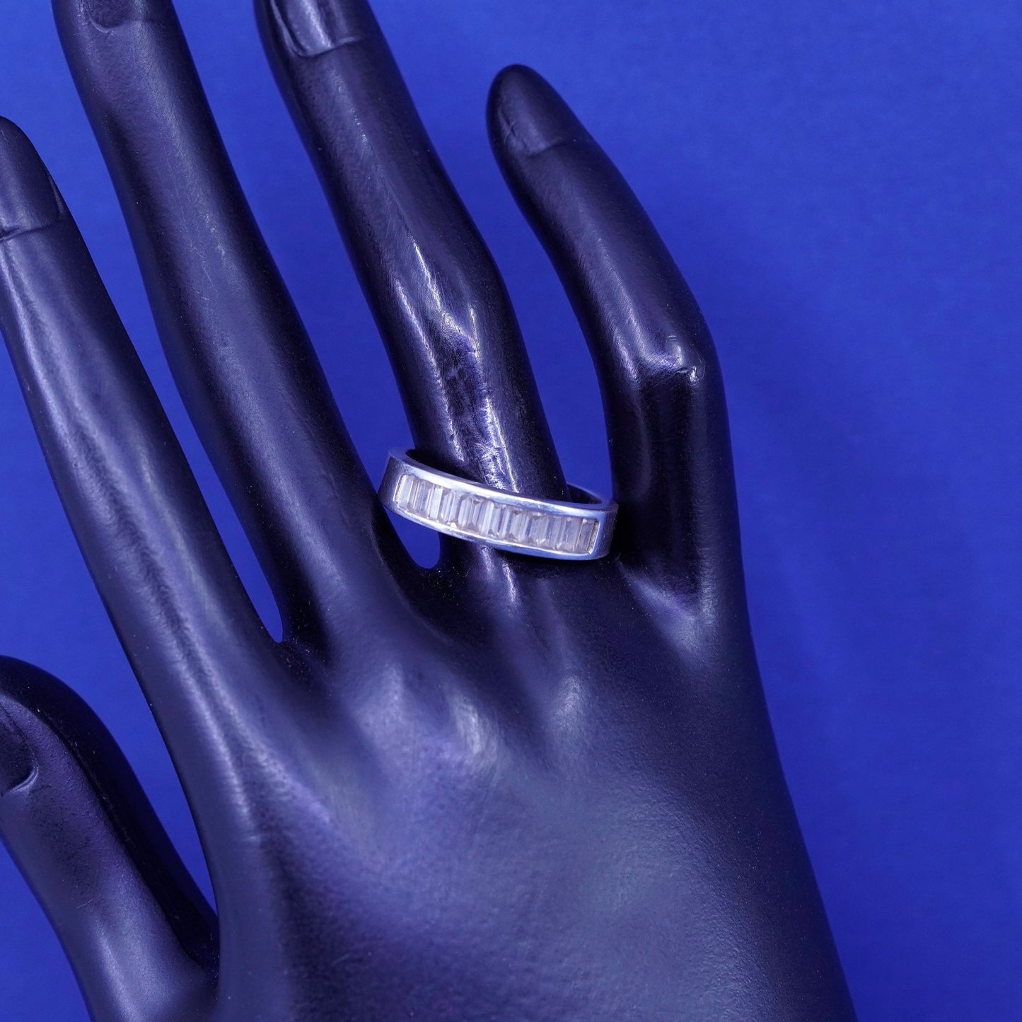 Size 11, vintage Sterling silver engagement ring, 925 band with clear cz around