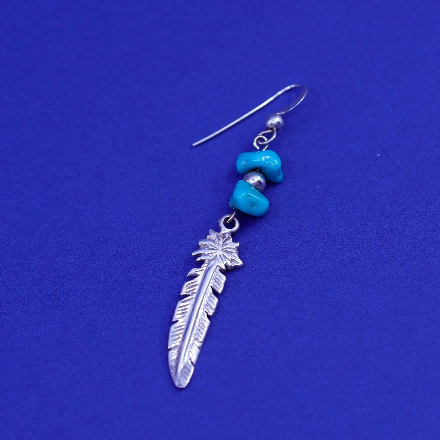 Vintage southwestern sterling 925 silver handmade earrings feathers turquoise