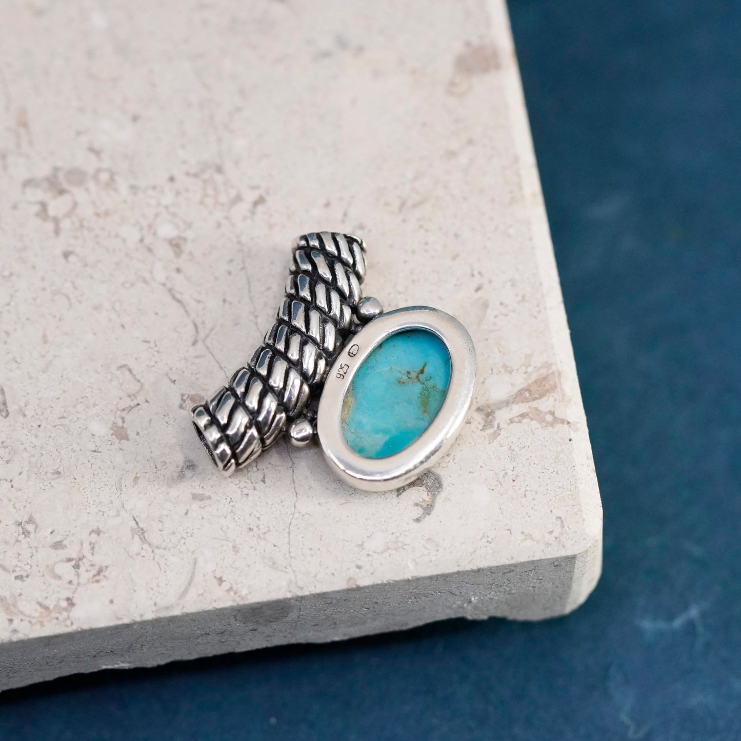 Vintage Sterling 925 silver handmade pendant with oval turquoise