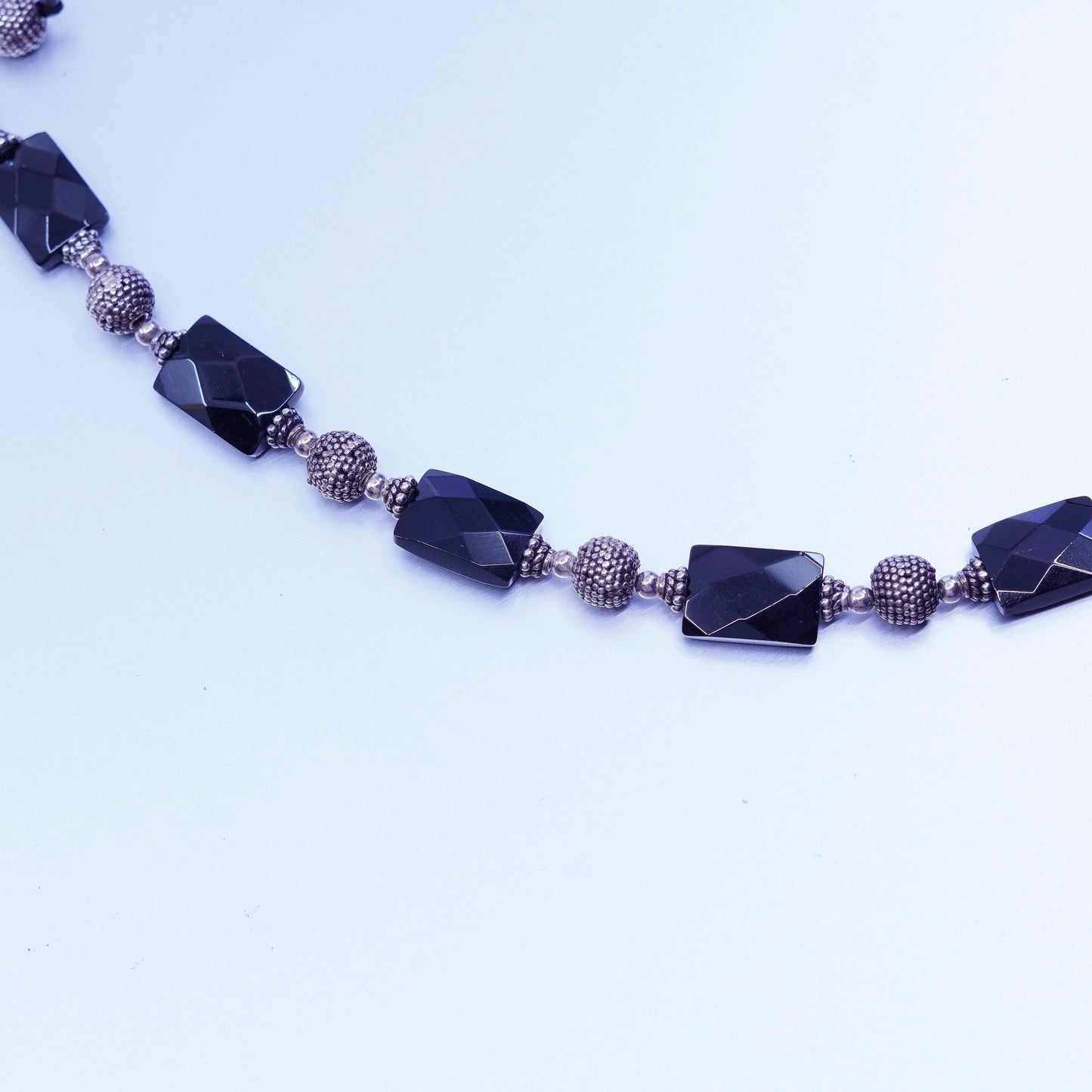 6.5”, vintage bali Sterling 925 silver bracelet with obsidian beads