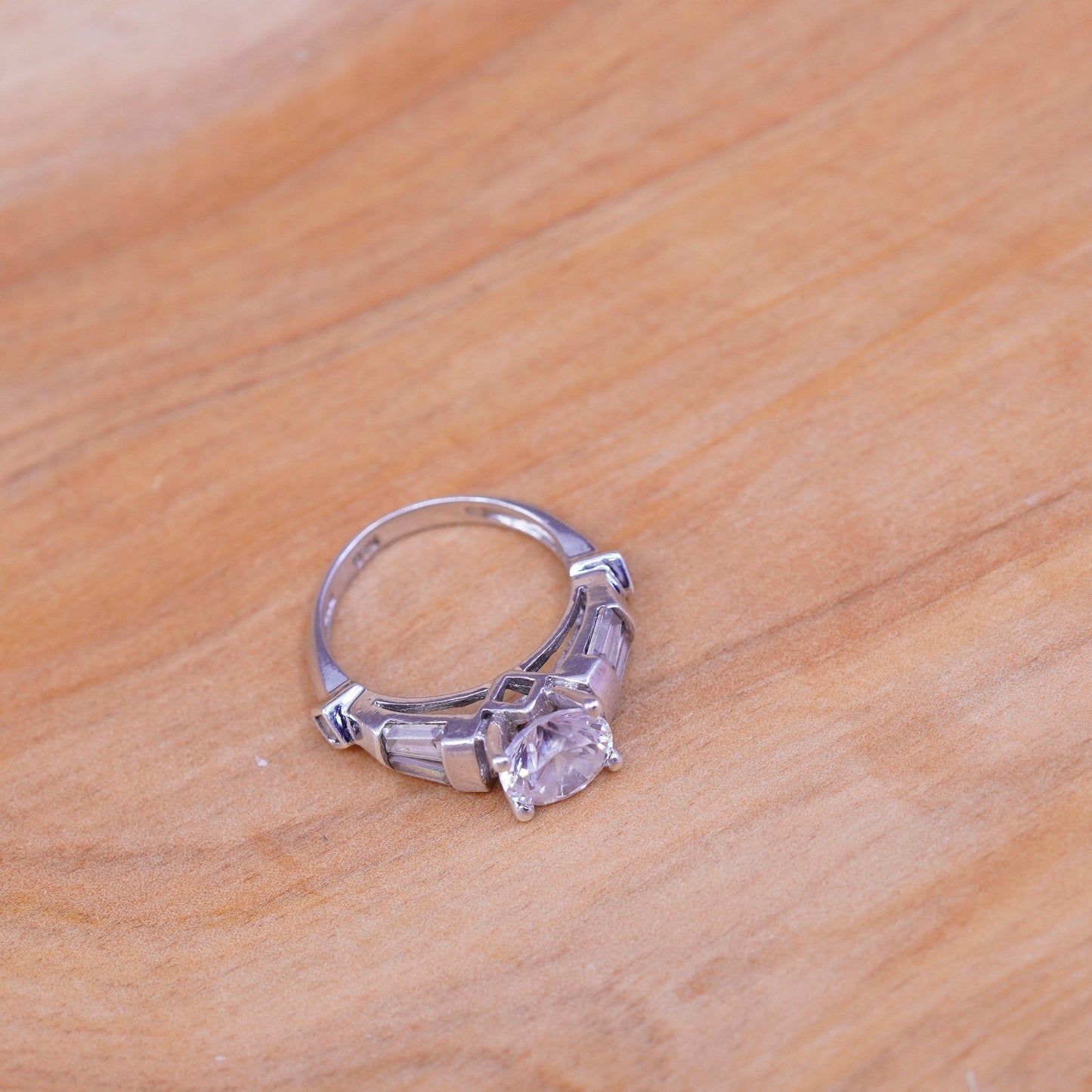 Size 5, vintage Sterling 925 silver anniversary ring with clear cz