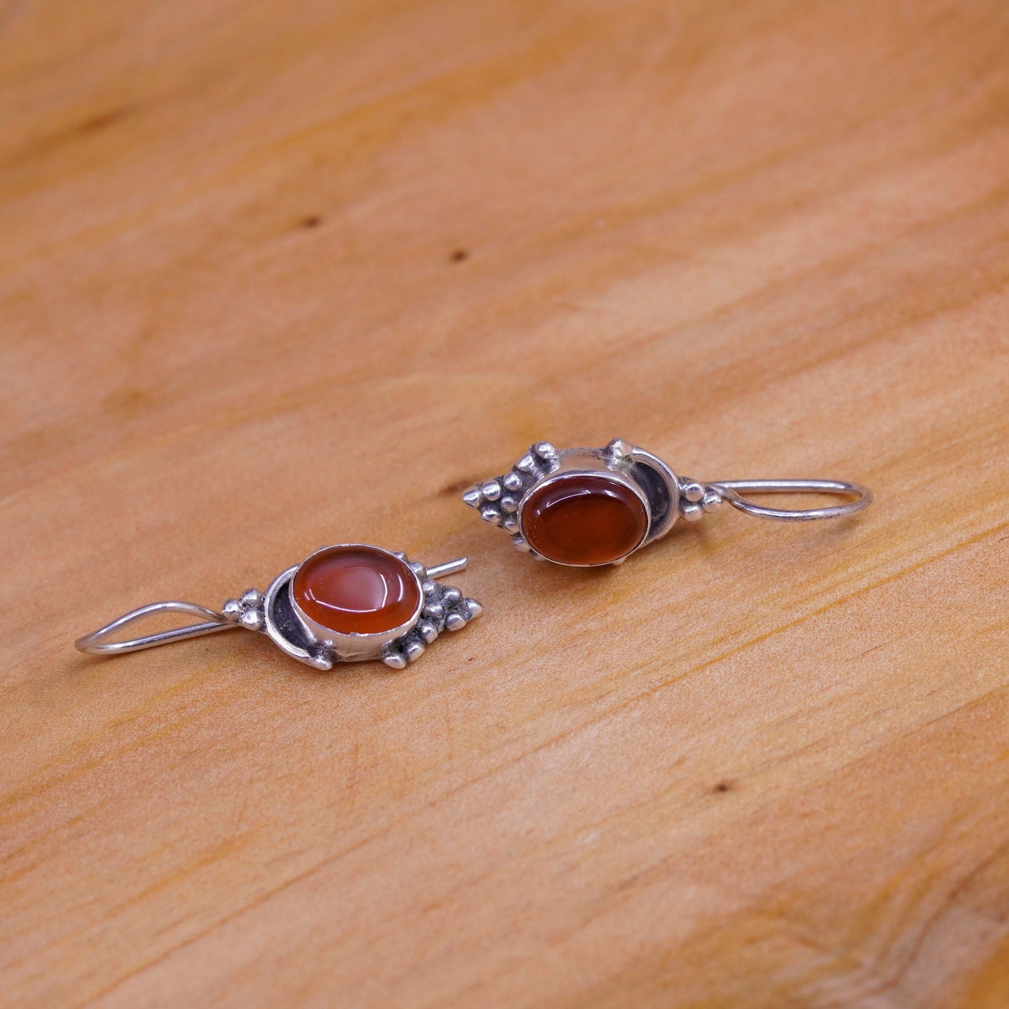 Vintage sterling 925 silver handmade earrings with carnelian and beads details