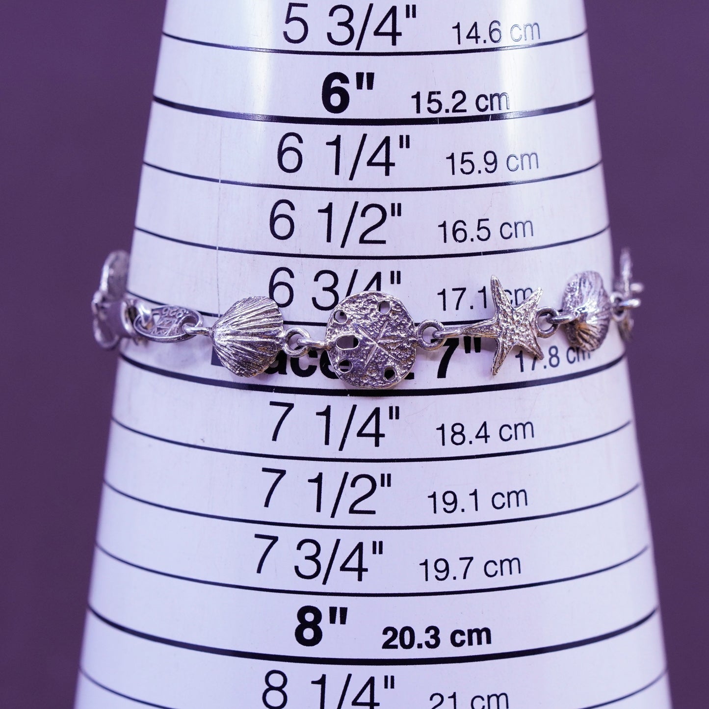 7”, My Way Sterling silver bracelet, 925 shell, starfish sand dollar anklet