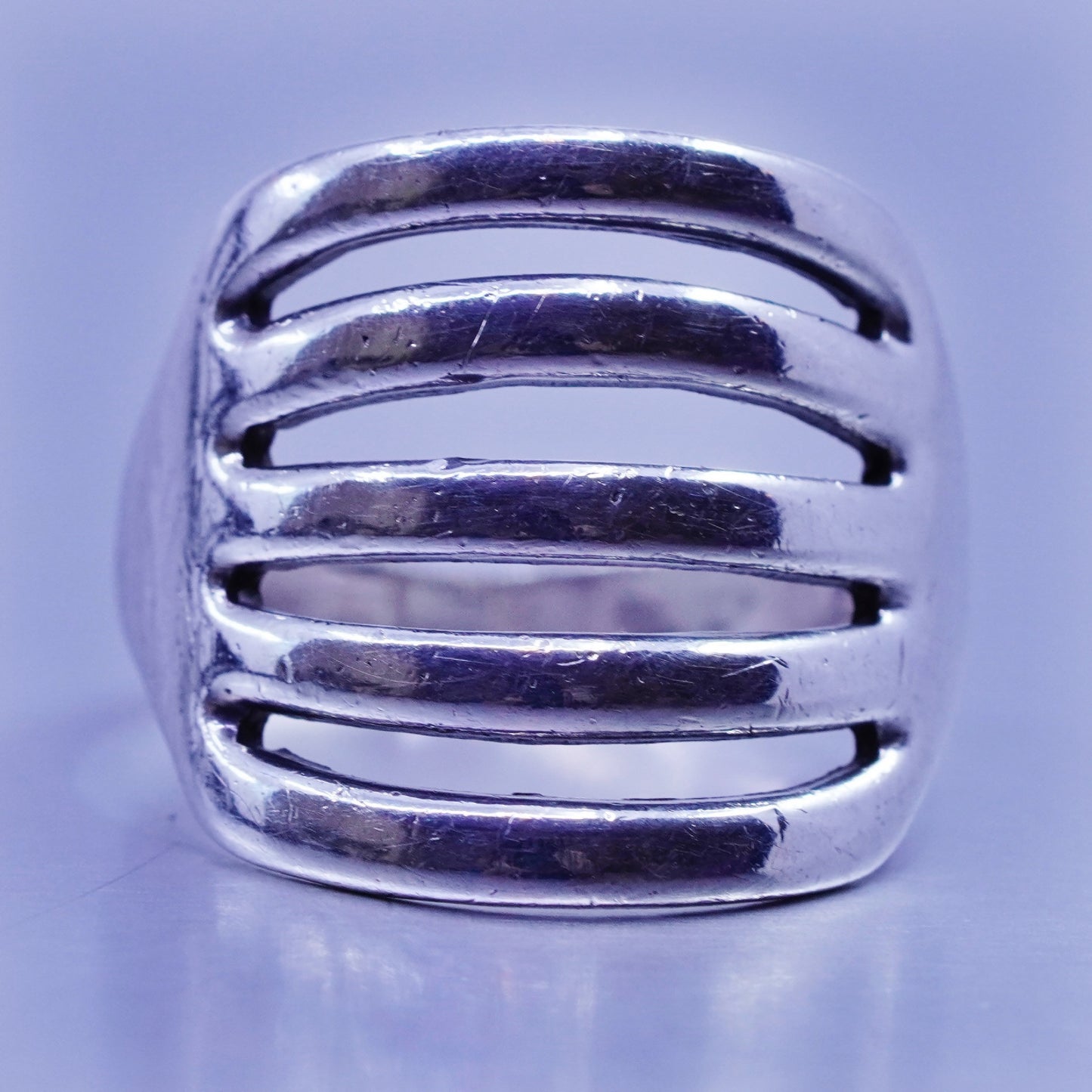 Size 6, vintage Sterling 925 silver handmade ring, modern ribbed band