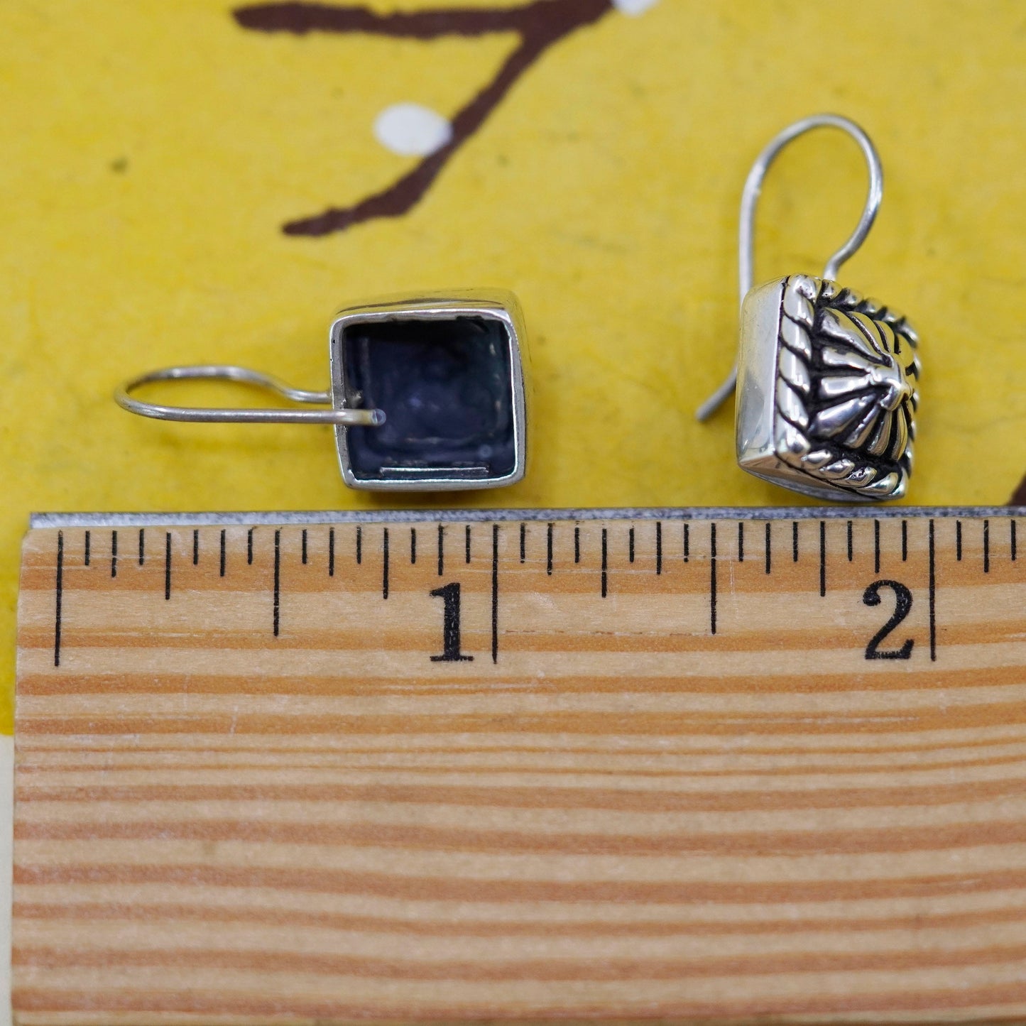 Vintage 925 Sterling Silver handmade square Shape Floral Earrings