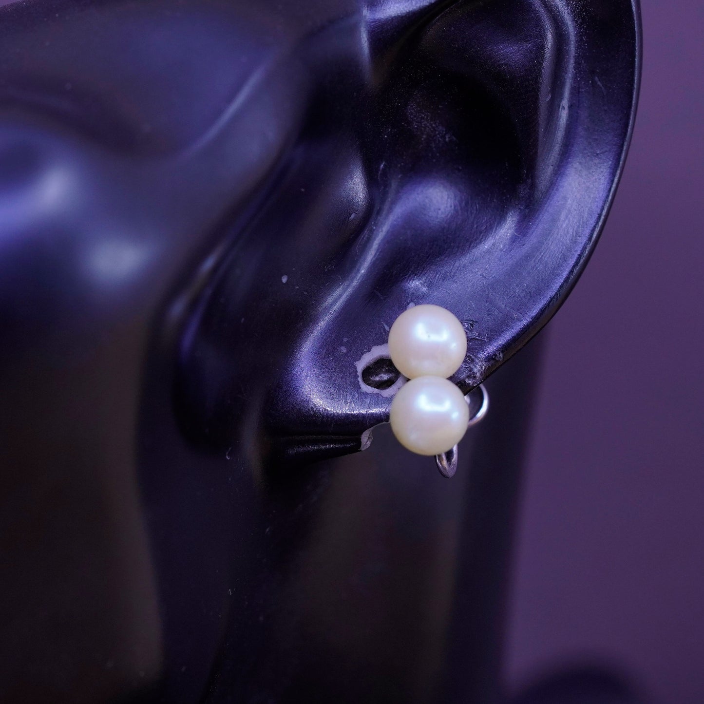 vtg Richelieu Sterling silver screw back handmade earrings, 925 pearl dangles