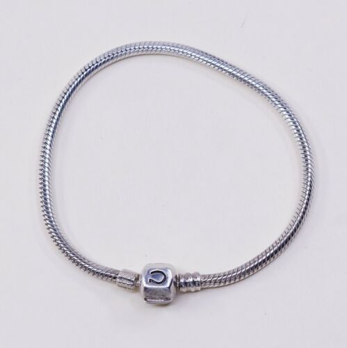 7.25”, 3mm, Vtg Sterling Silver Charm bracelet, Italy snake chain, Stamped 925