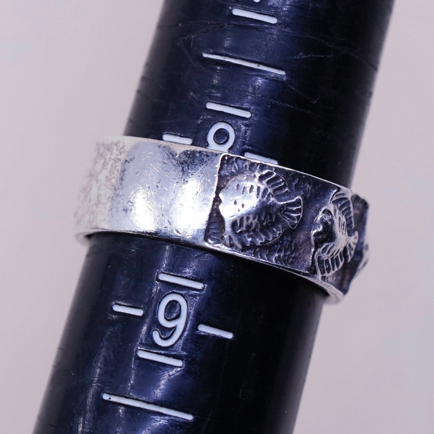 sz 8.25, vintage hopi Sterling silver handmade ring, 925 tropical fish band