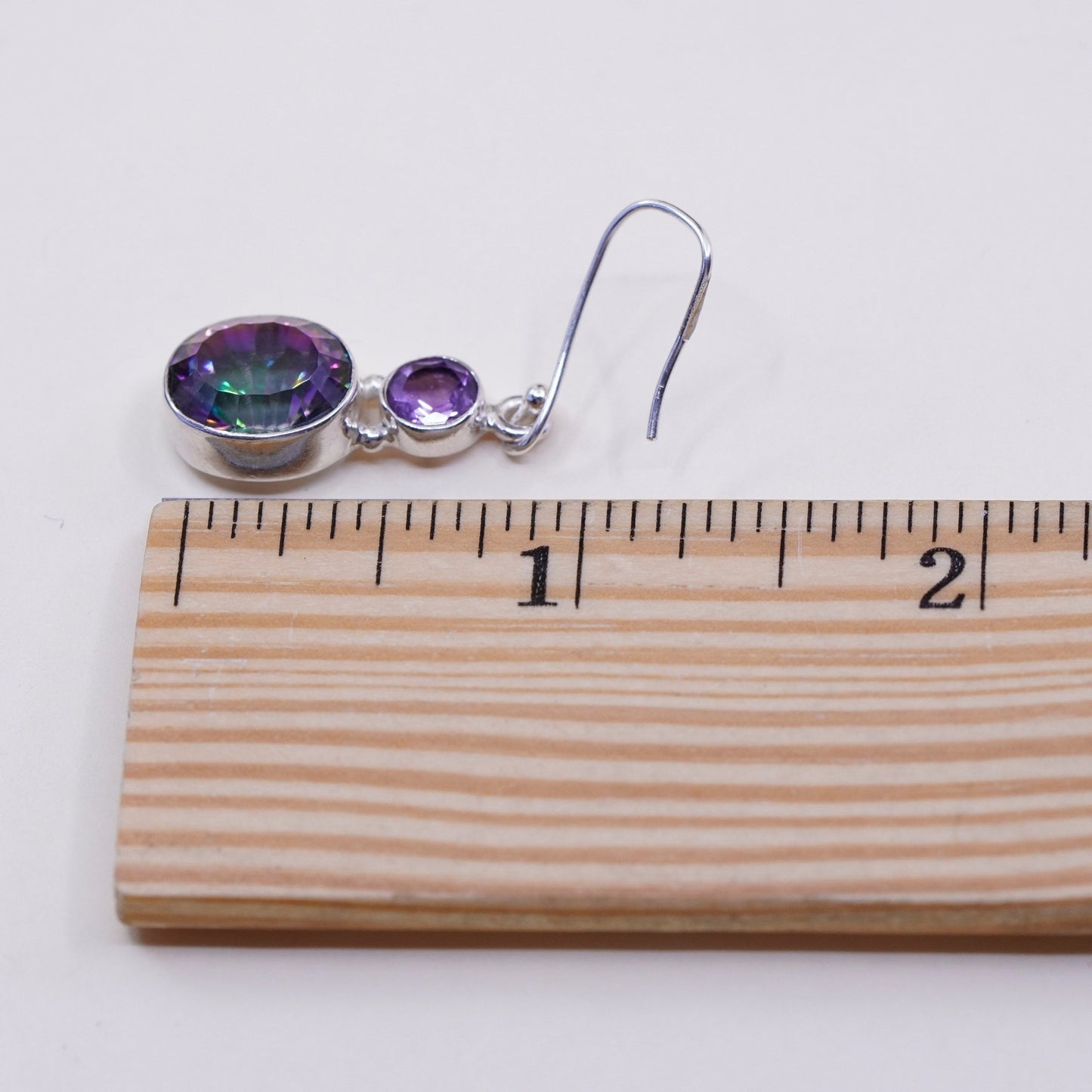 Vintage sterling 925 silver handmade earrings with rainbow topaz drops