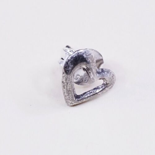 Vintage Sterling silver handmade earrings, 925 silver heart studs