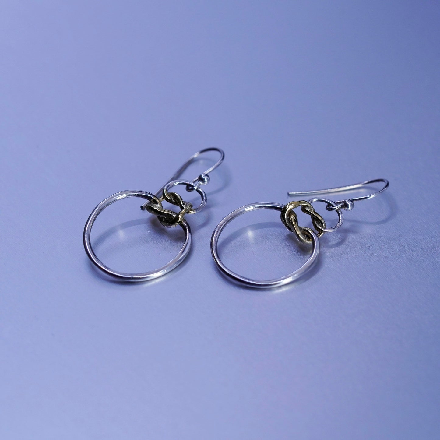 Vintage two tone Sterling 925 silver handmade knotted earrings