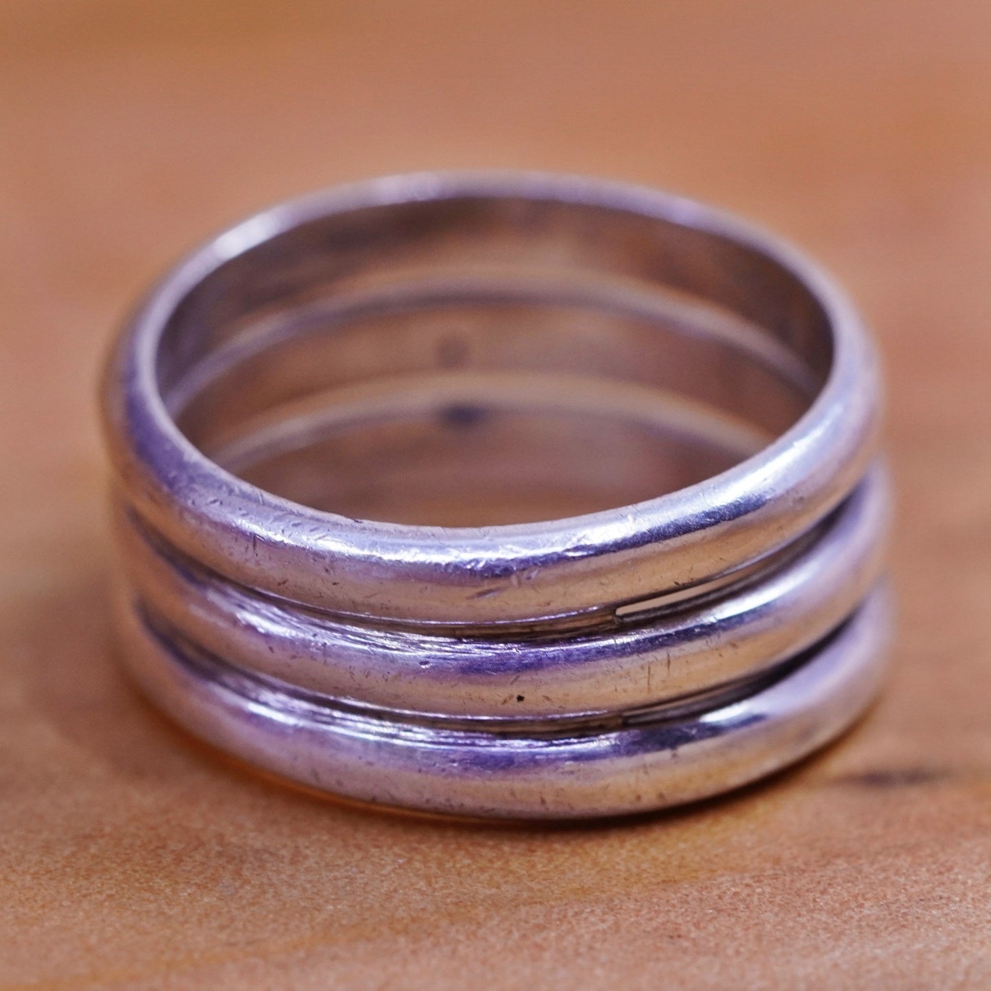 Size 6, vintage Sterling silver handmade ring, 925 ribbed band, modernist