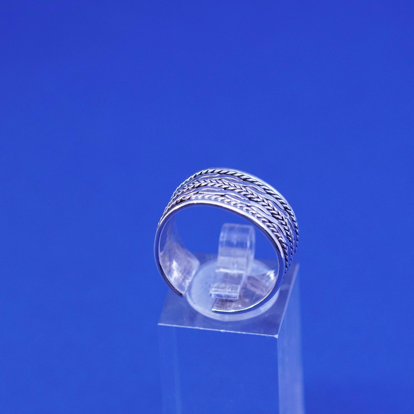 Size 9.5, vintage Sterling silver handmade band, wide 925 cable open band