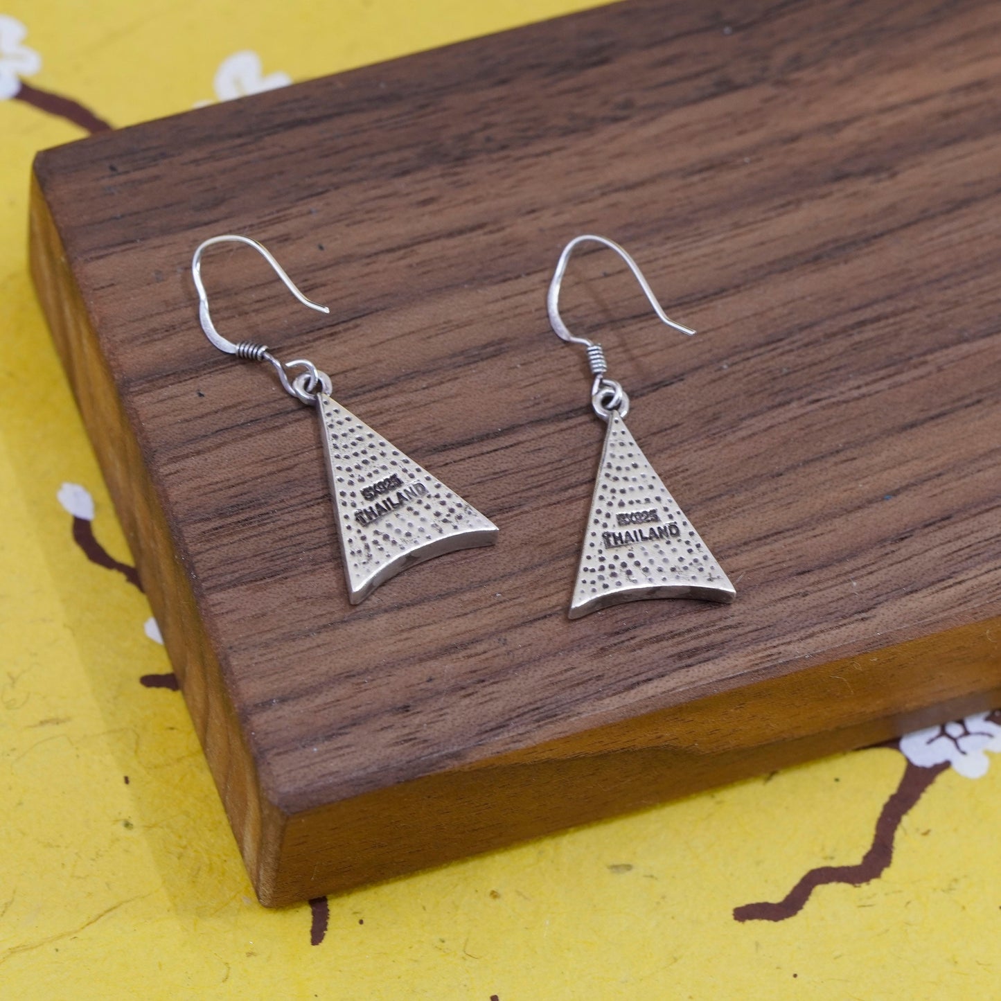 Vintage Sterling silver handmade earrings, 925 triangular mother of pearl