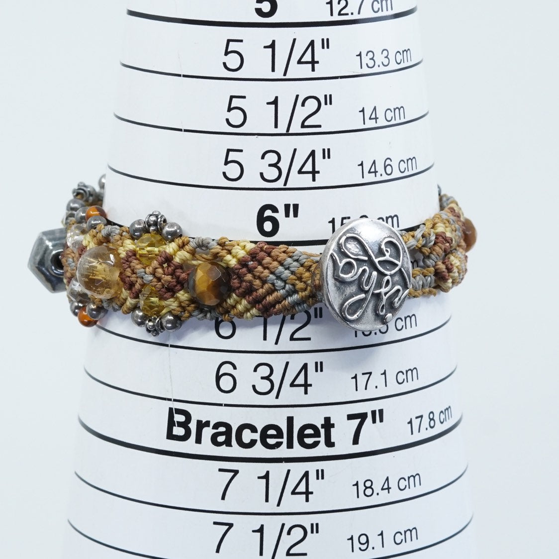 6.25", vtg Sterling silver handmade bracelet, 925 w/ citrine N linen braided