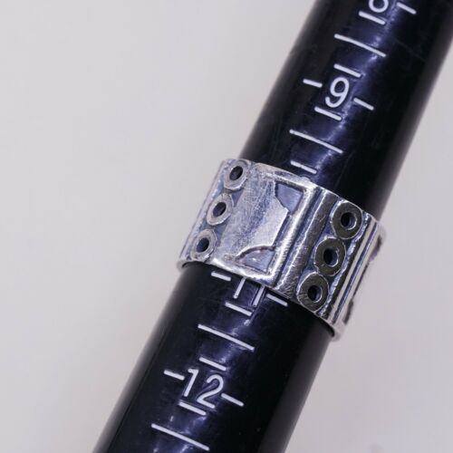Size 10.25, Vtg Sterling Silver Handmade Texture Embossed Ring, Mexico 925 Band
