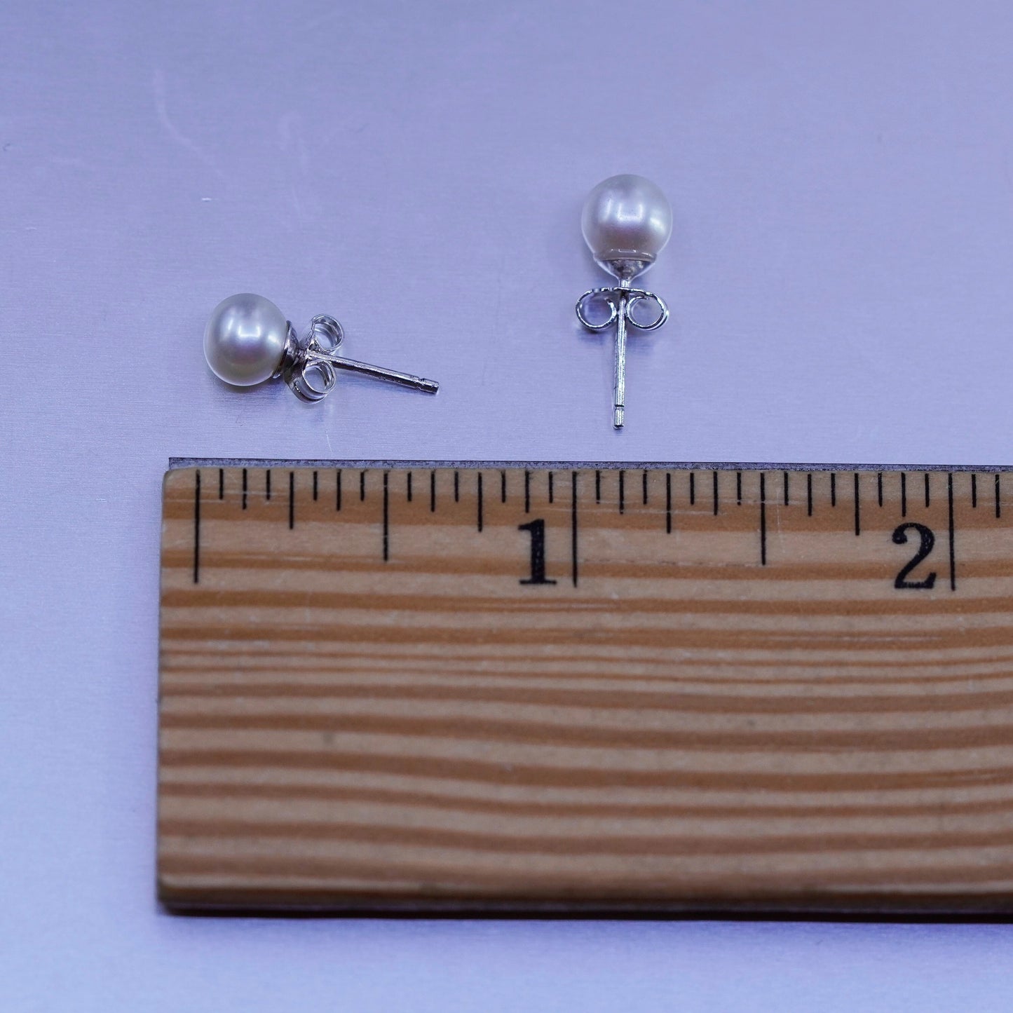 6mm, Vintage Sterling 925 silver handmade earrings, studs with pearl