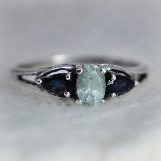 Size 6.75, vintage Sterling 925 silver engagement ring with crystal sapphire