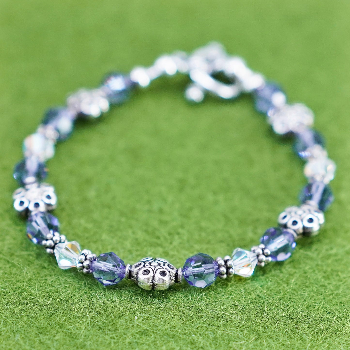 6.25” Vintage 925 Sterling silver handmade bracelet, amethyst beads