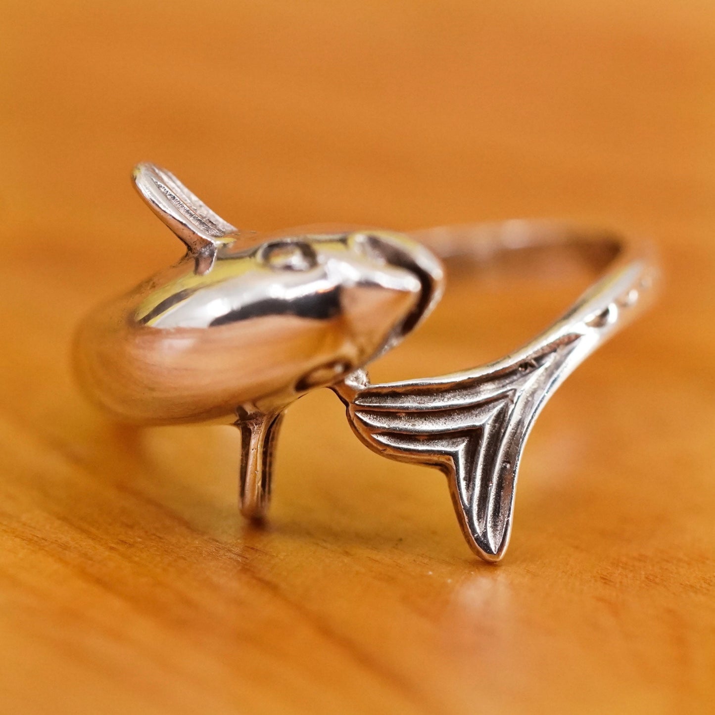 Size 7, vintage Sterling silver handmade ring, 925 wrap dolphin band