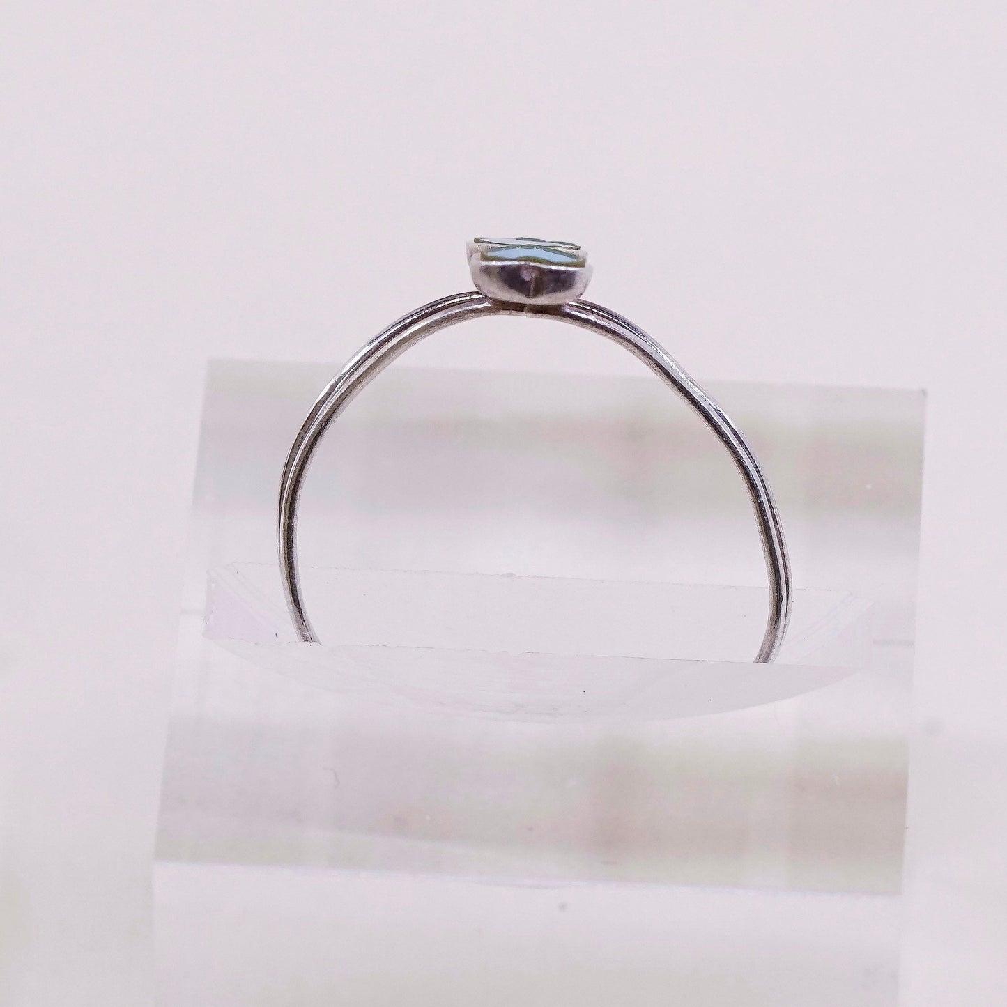 sz 8.25, vtg sterling silver handmade ring, Mexico 925 ring w/ turquoise hearts