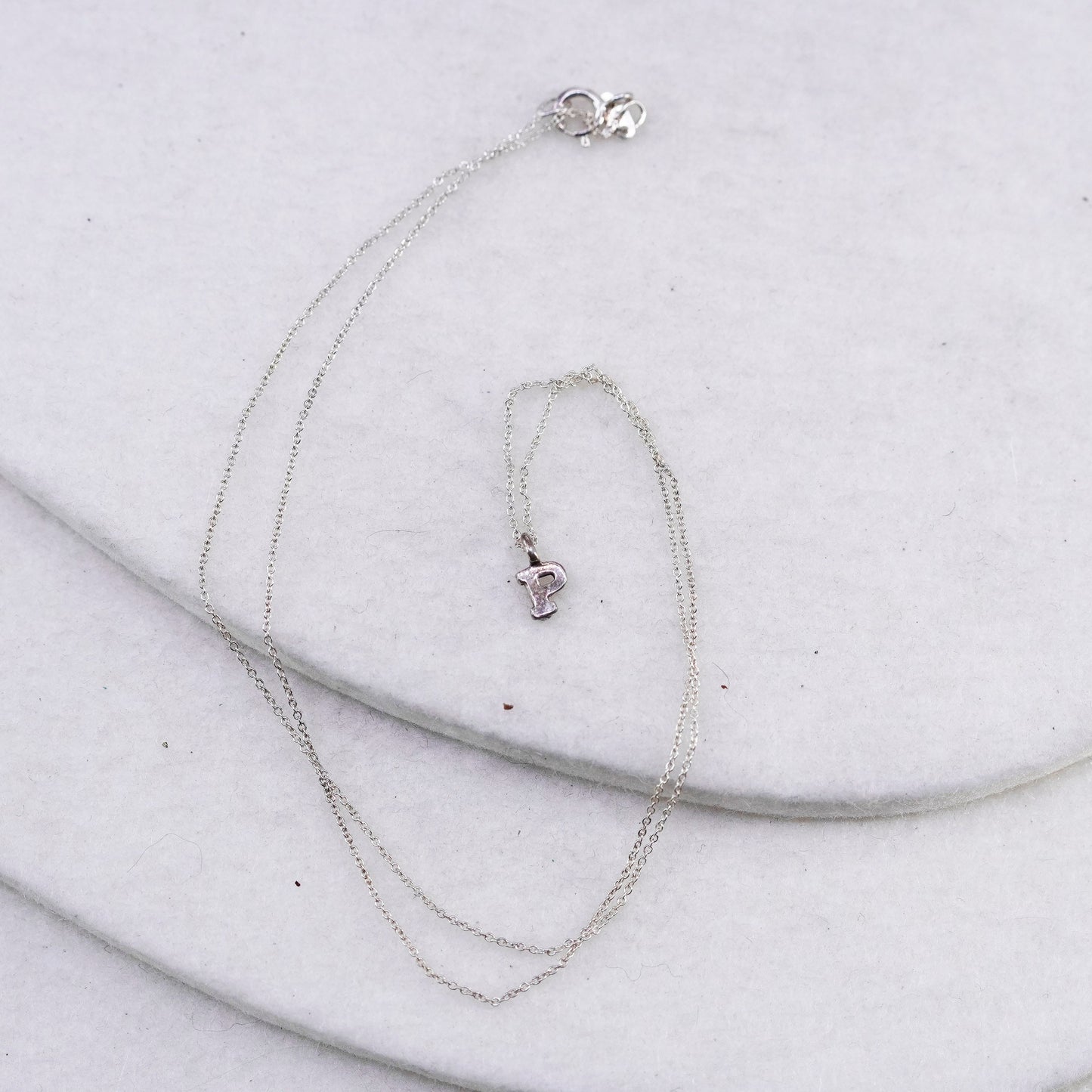 16”, Sterling silver necklace, 925 circle chain with initial letter P pendant