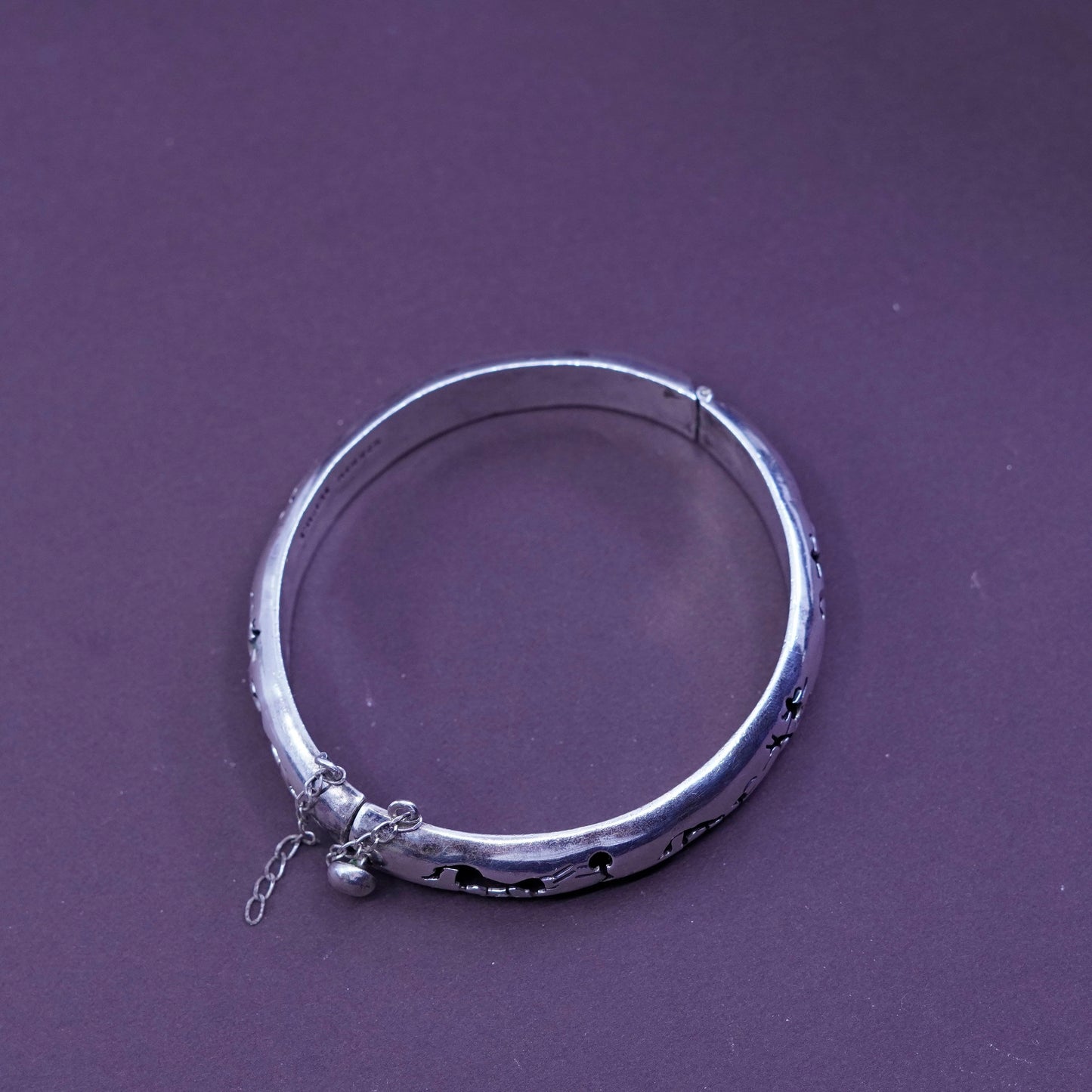 7.5”, Sterling 925 silver handmade shadow hinged storyteller bangle bracelet