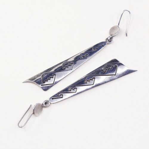 Vtg Mexico Sterling Silver Handmade Earrings, 925 Silver Extra Long Dangles