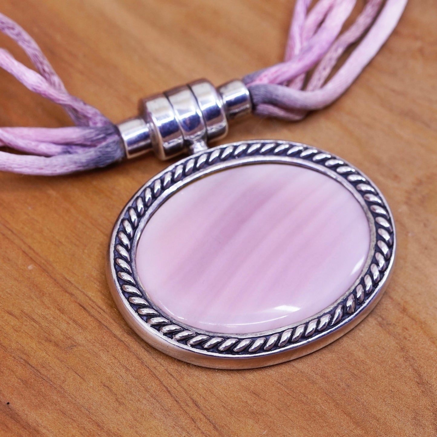 16”, ESPO SIG Sterling 925 silver mother of pearl pendant silk thread necklace