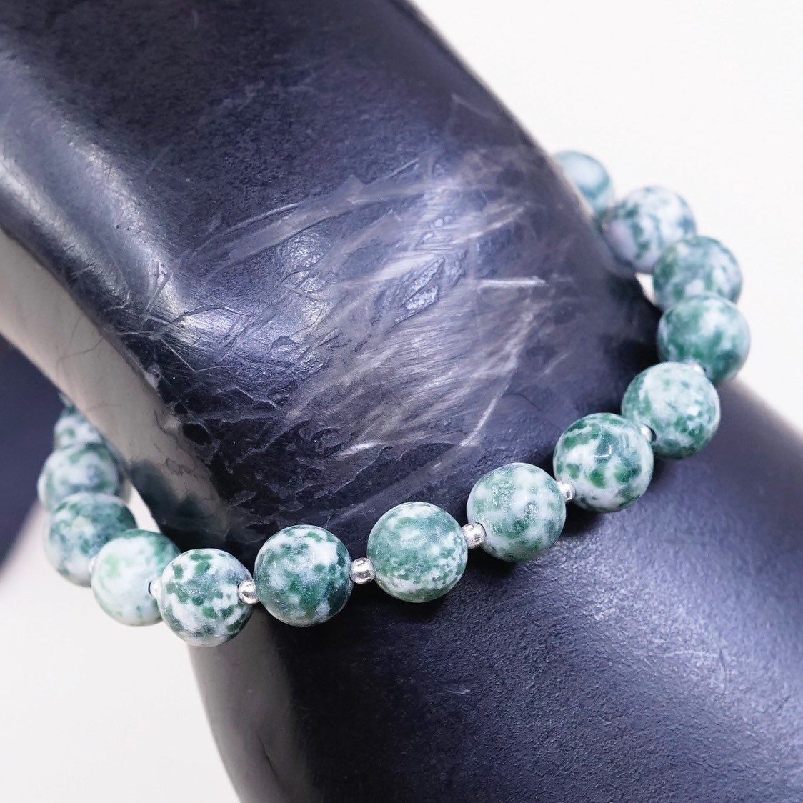 7", 925 Sterling silver clasp, handmade bracelet artisan jade beads