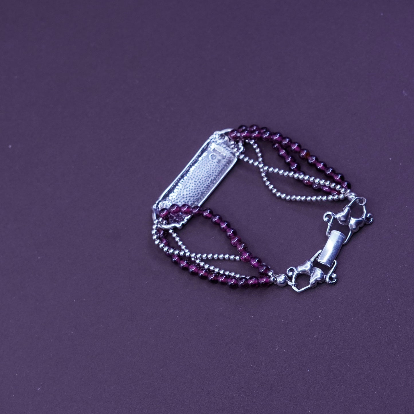 6.5”, Shube southwestern handmade Sterling 925 silver bar garnet beads chain