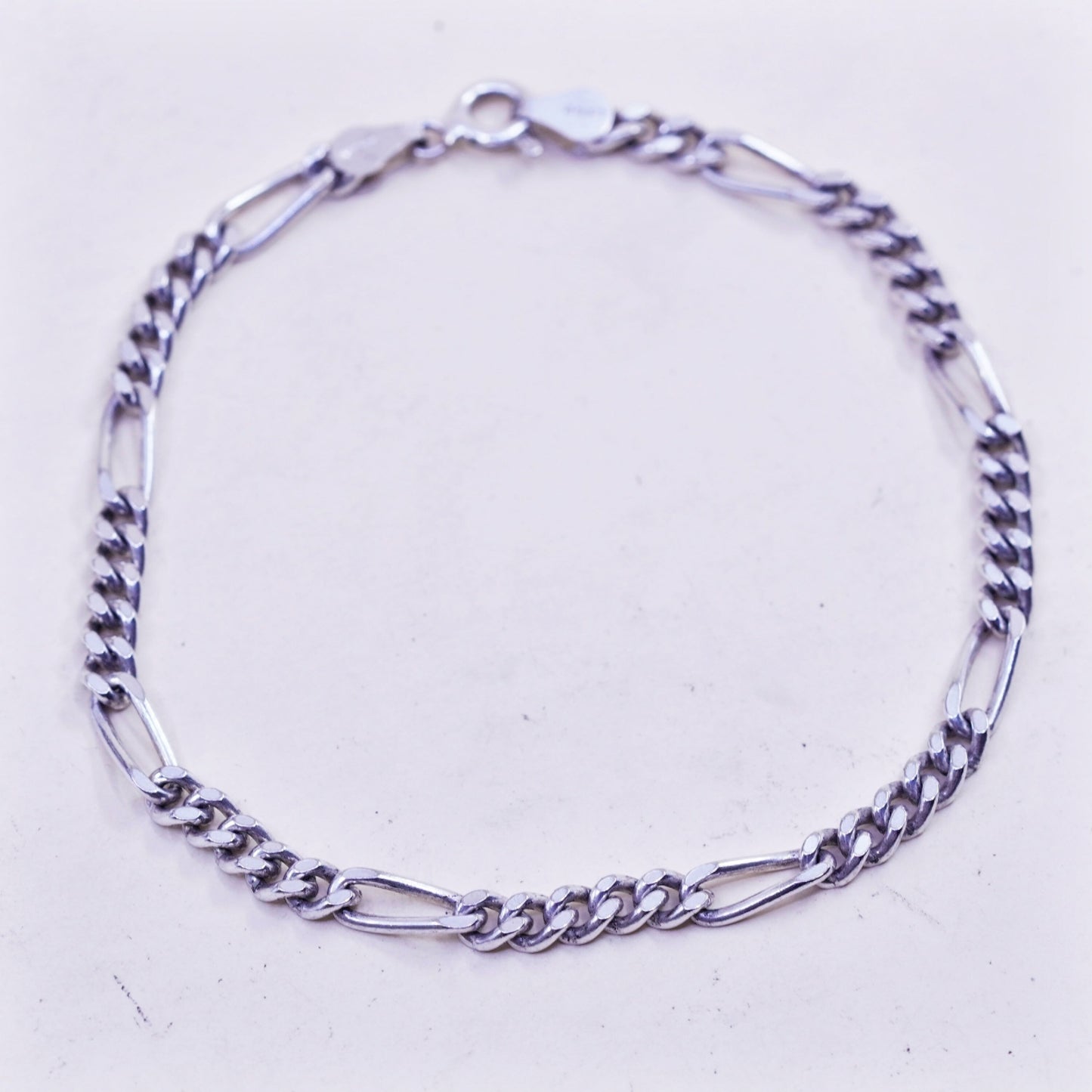 7.75”, 5mm, Vintage sterling 925 silver bracelet, Italy figaro chain