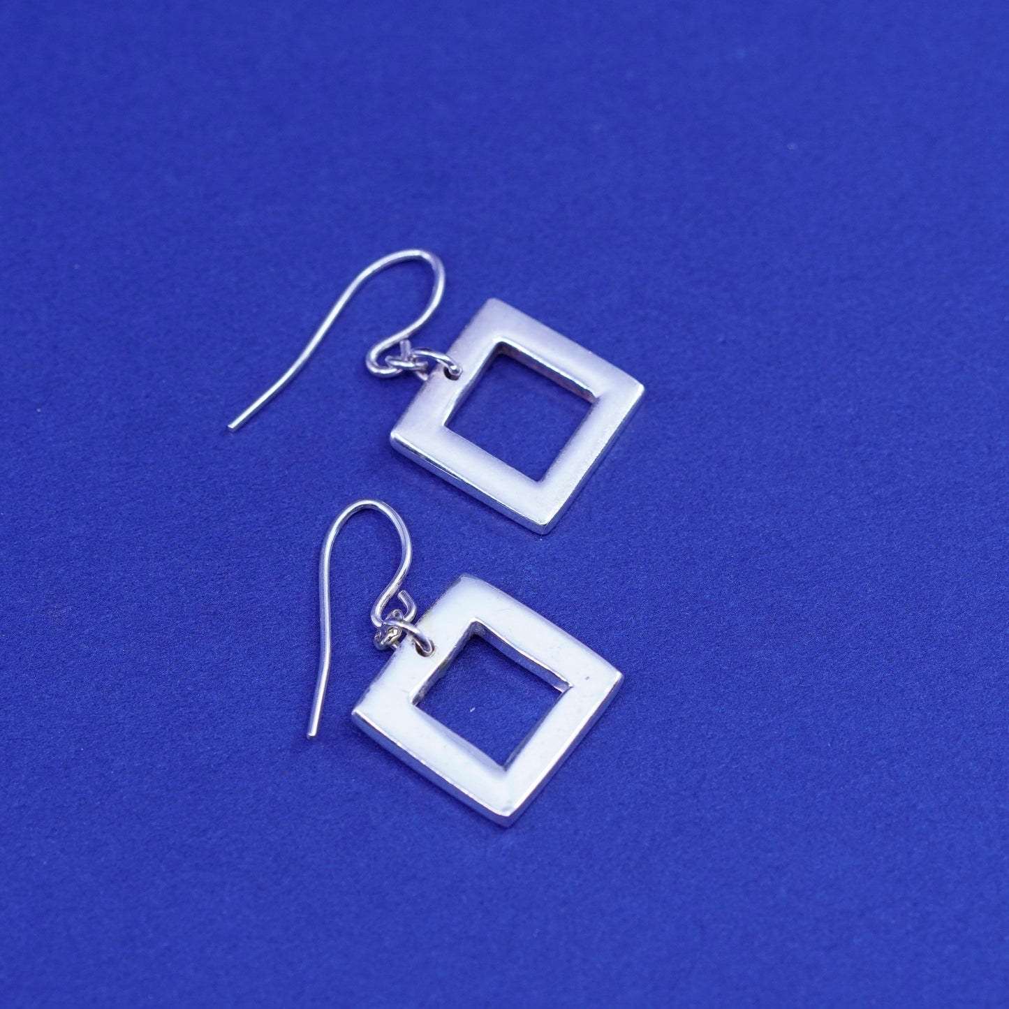 Vintage sterling 925 silver handmade square dangles earrings