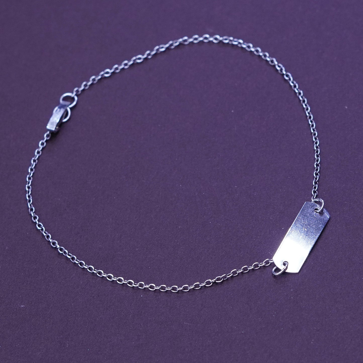 8.5”, Vintage sterling silver anklet, 925 circle bracelet chain with blank tag