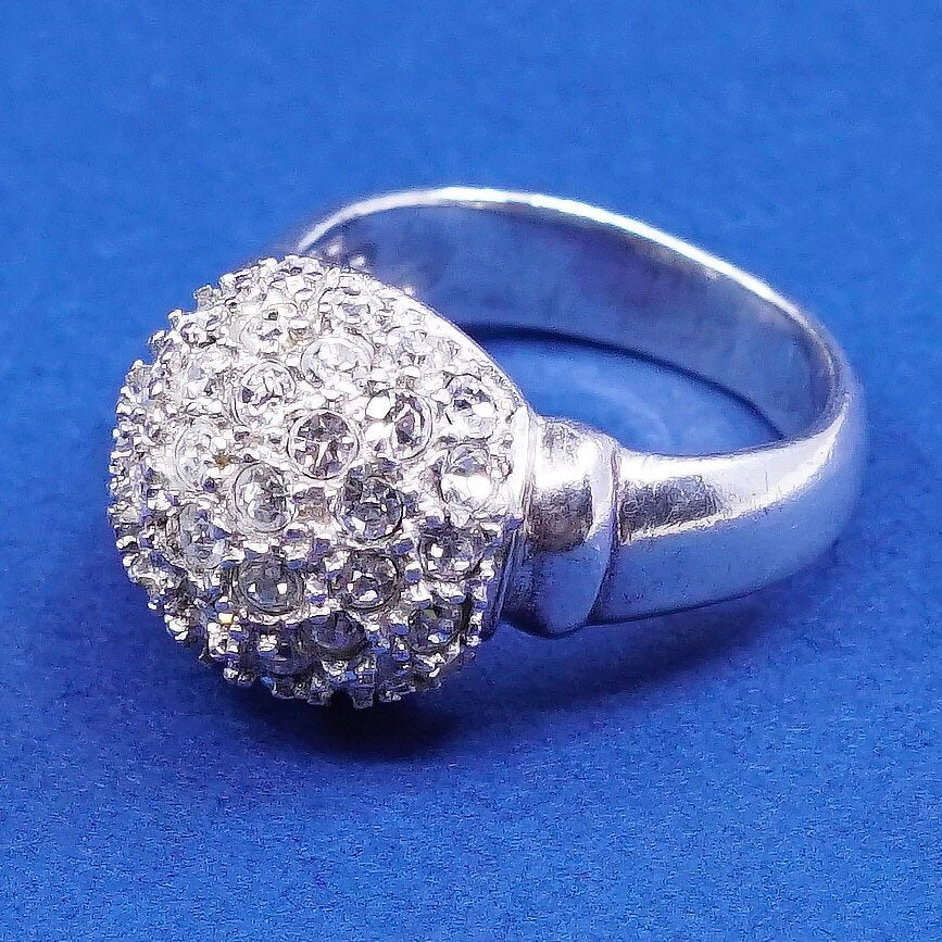 sz 5, vtg Sterling silver handmade ring, 925 w/ cluster crystal