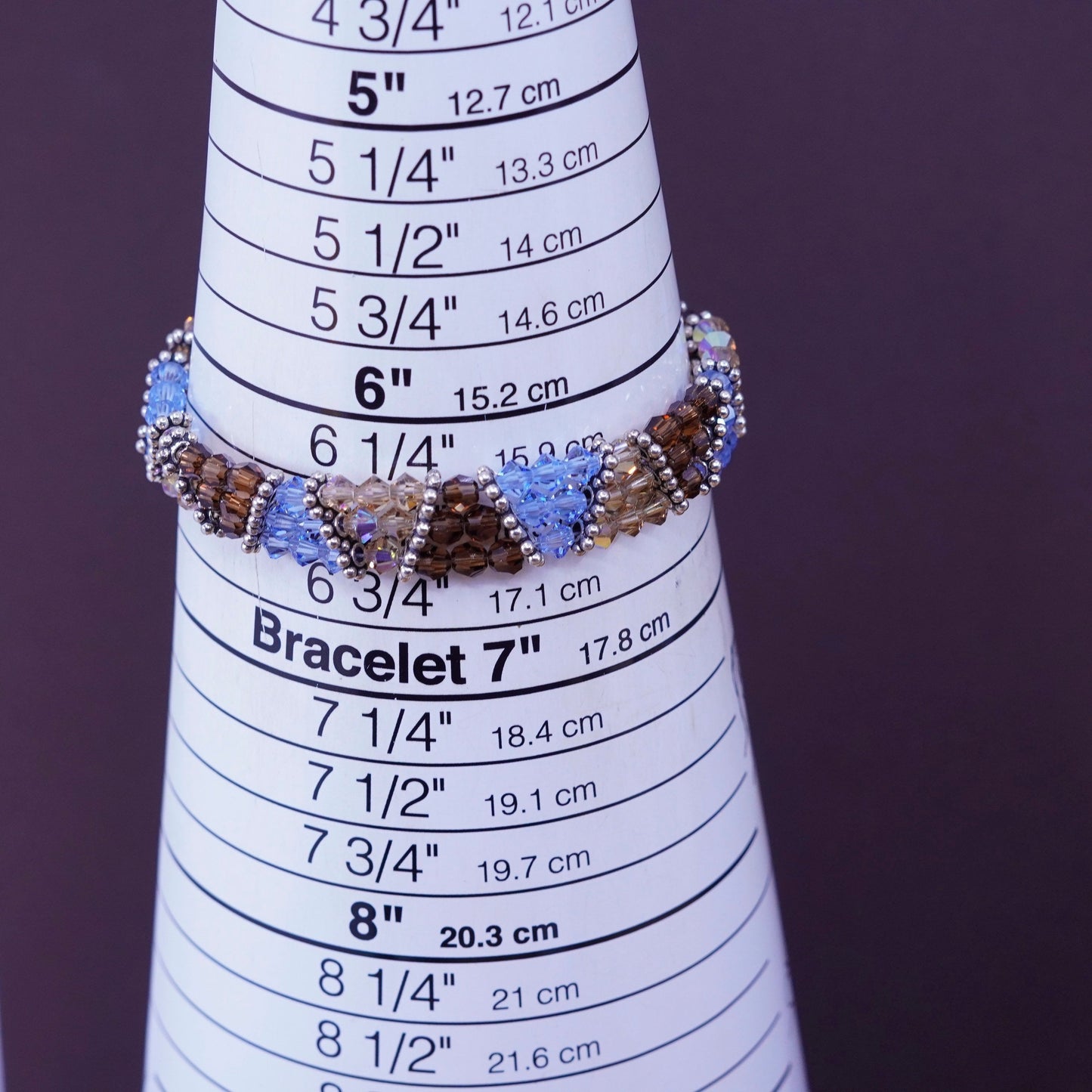 6.5”, Vintage Sterling silver handmade bracelet, 925 clasp with crystal details