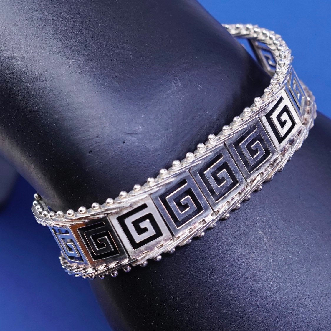 7.25", vtg sterling silver tennis bracelet, 925 fancy bracelet, stamped 925