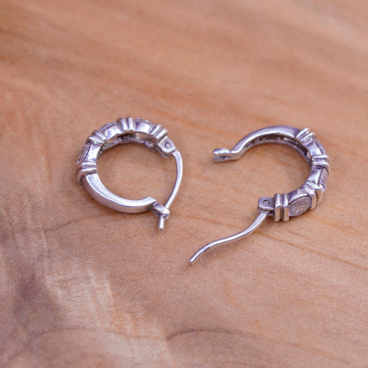 0.5”, vintage Sterling silver handmade earrings, 925 hoops with cluster Cz