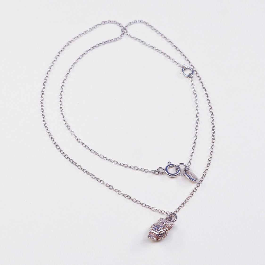 16+2”, 1mm Anna beck Sterling silver handmade necklace 925 chain w/ owl pendant