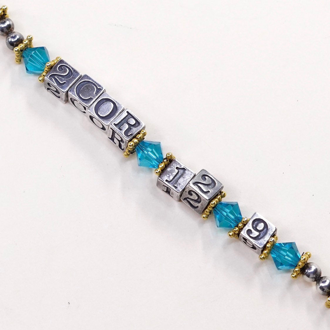 6.75", VTG BIRTHVERSE 2cor Sterling Silver bracelet has 925 alphabet n 12 9