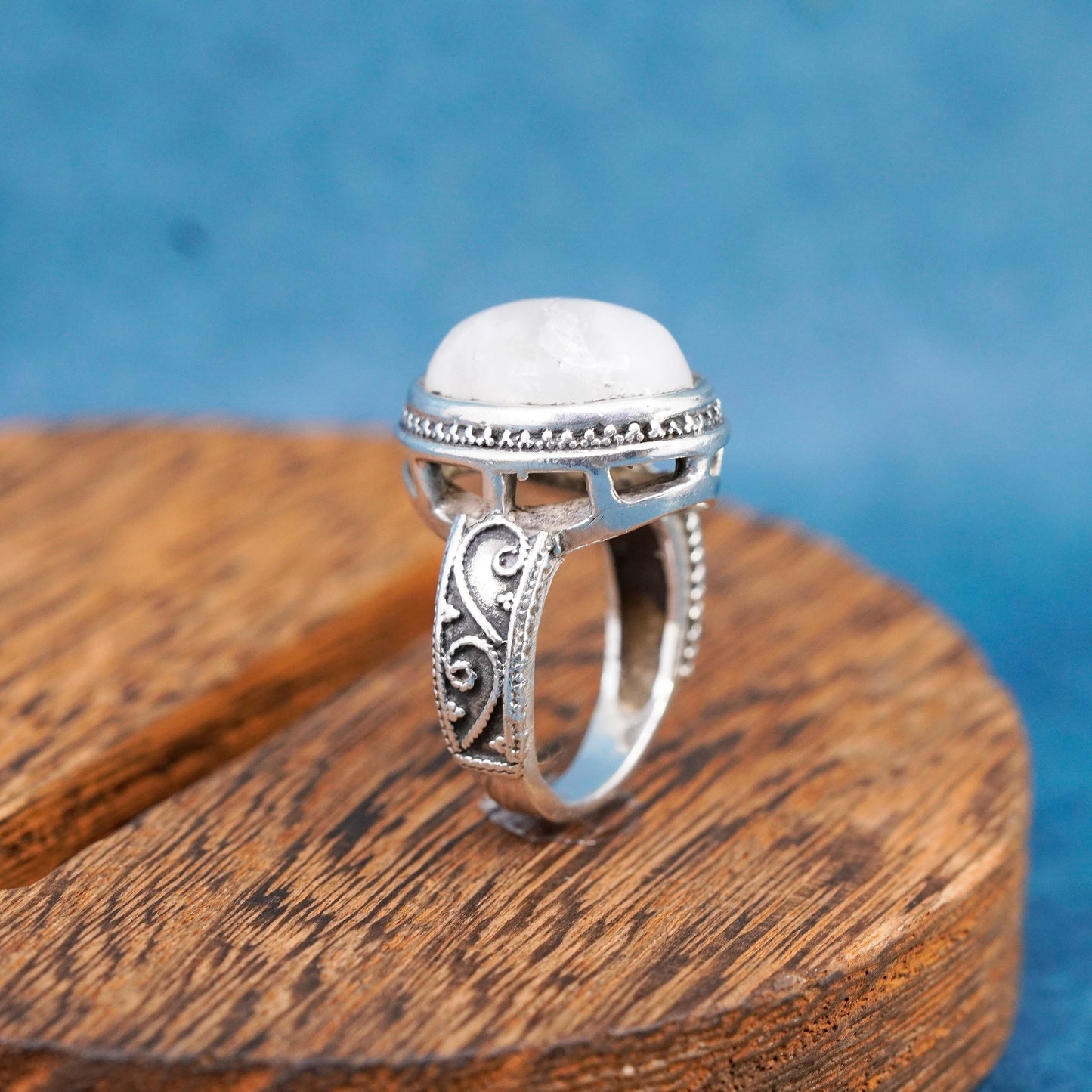 Size 7, vintage Sterling silver handmade ring, 925 band with moonstone
