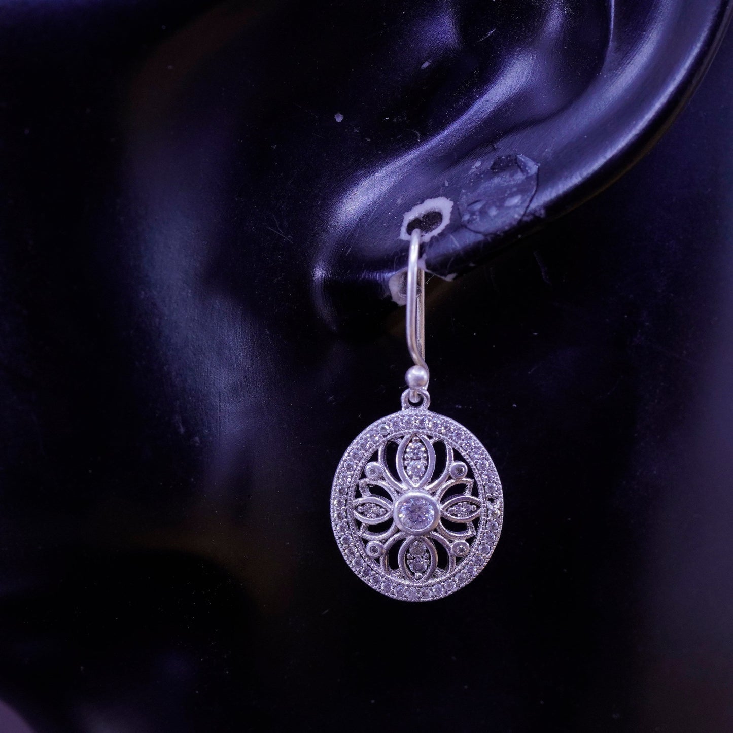 Vintage IBB Sterling silver earrings, 925 drops with cluster Cz Around