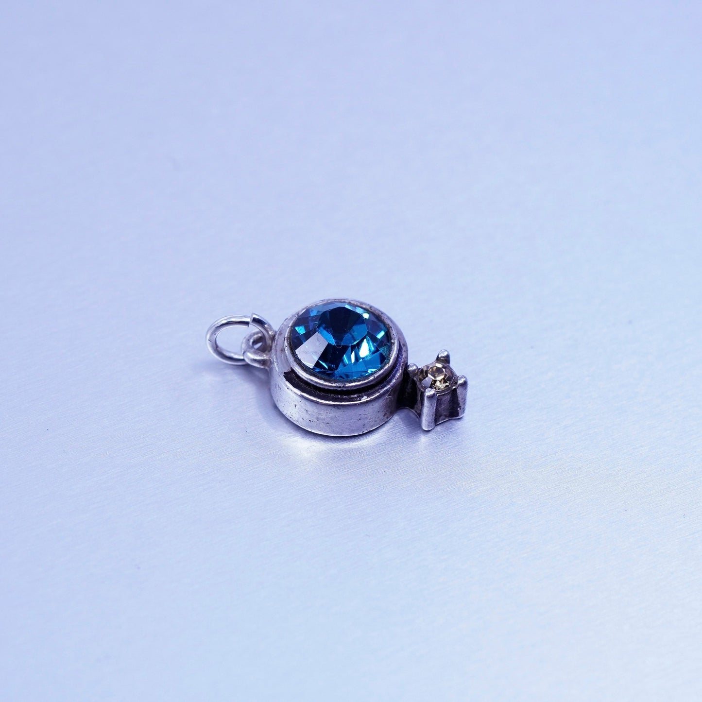 antique sterling 925 silver handmade charm pendant with blue Crystal
