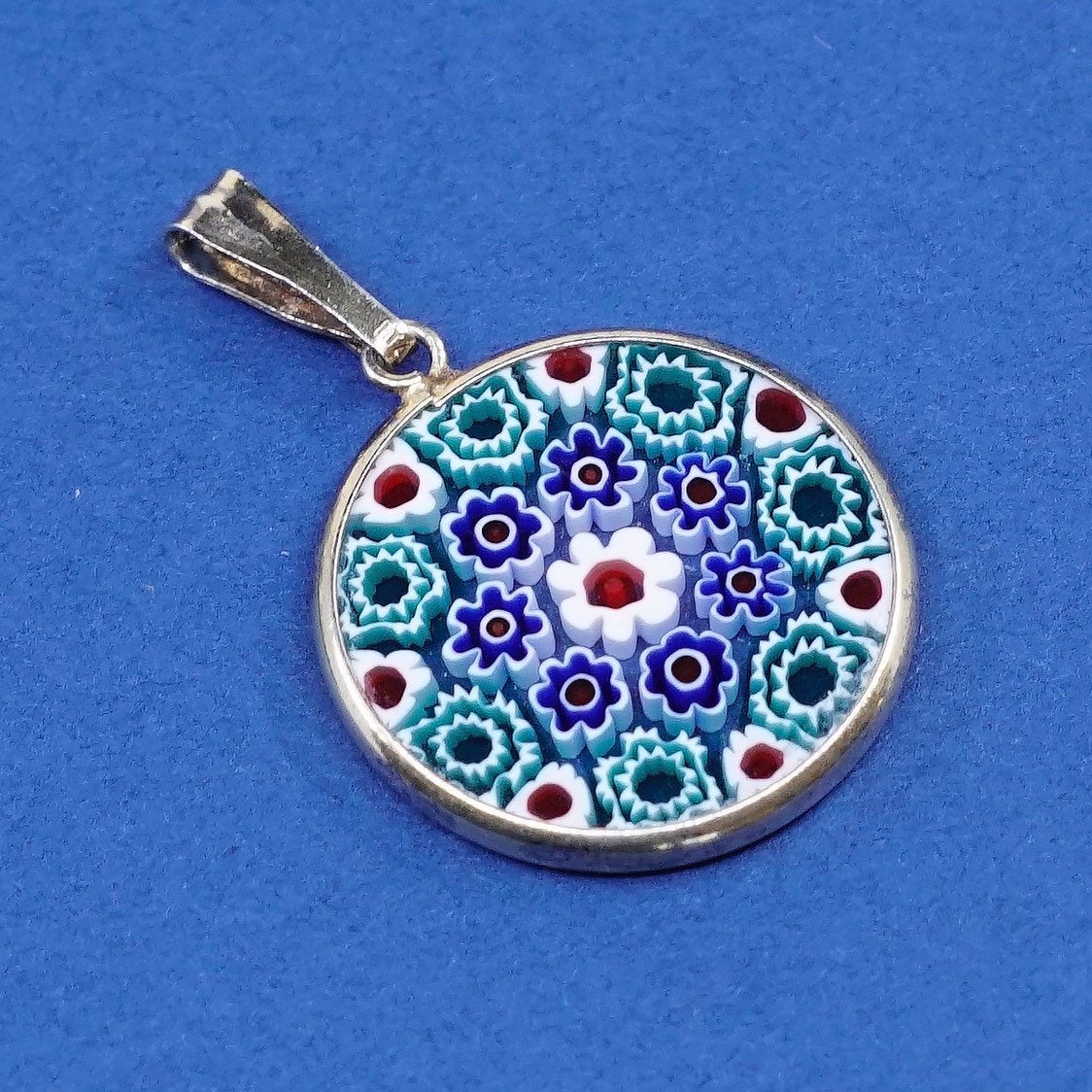 vtg italy gold over handmade sterling silver tag, 925 pendant w/ murano glass